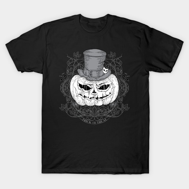 Halloween pumpkin original illustration black and white. Jack o Lantern Trick or treat. T-Shirt by ChrisiMM